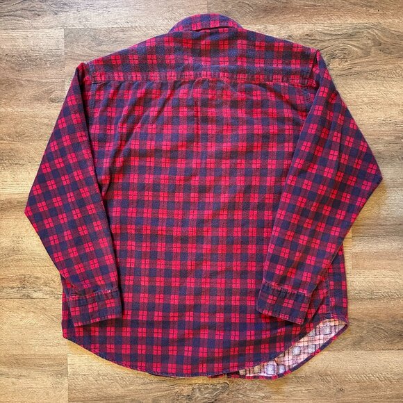 Basic Editions Casual Button Down Mens Large Red Plaid Rugged Flannel Shirt - Picture 3 of 5